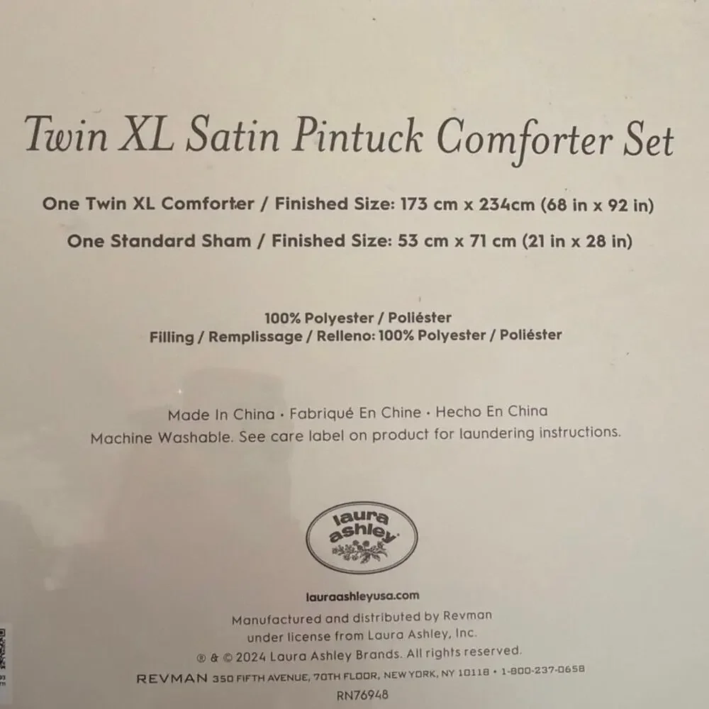 Tierney Pink Twin XL Satin Pintuck Comforter Set New NWT